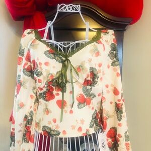 Just in NWT Cider Whimsical Strawberry long sleeve lace top